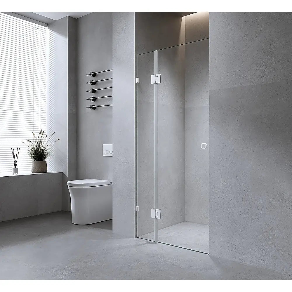 100cm Wall to Wall Frameless Shower Screen with Chrome Brackets and SS Hinges - Furniture > Bathroom > Shower Heads &