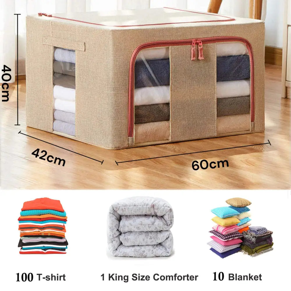 100L Cloth Storage Box Closet Organizer Storage Bags Clothes Storage Bags Wardrobe Organizer Idea CREAM - Home & Garden