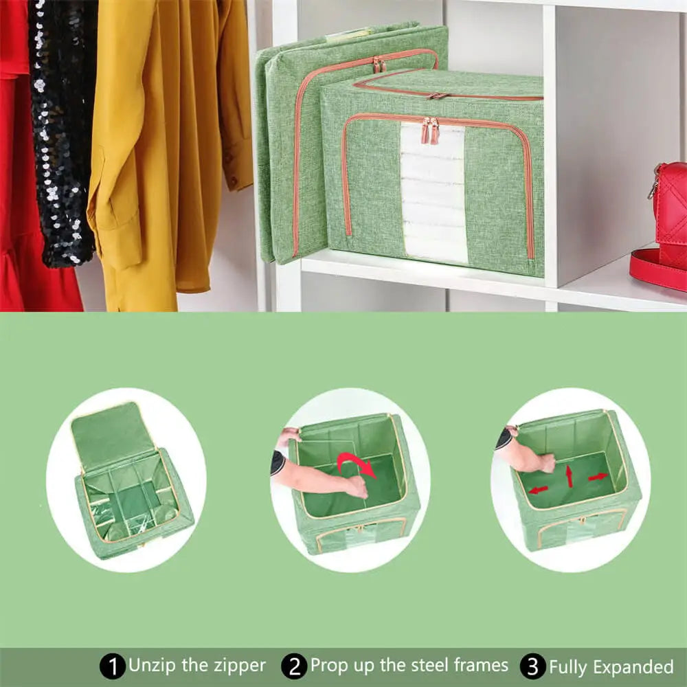 100L Cloth Storage Box Closet Organizer Storage Bags Clothes Storage Bags Wardrobe Organizer Idea GREEN - Home & Garden