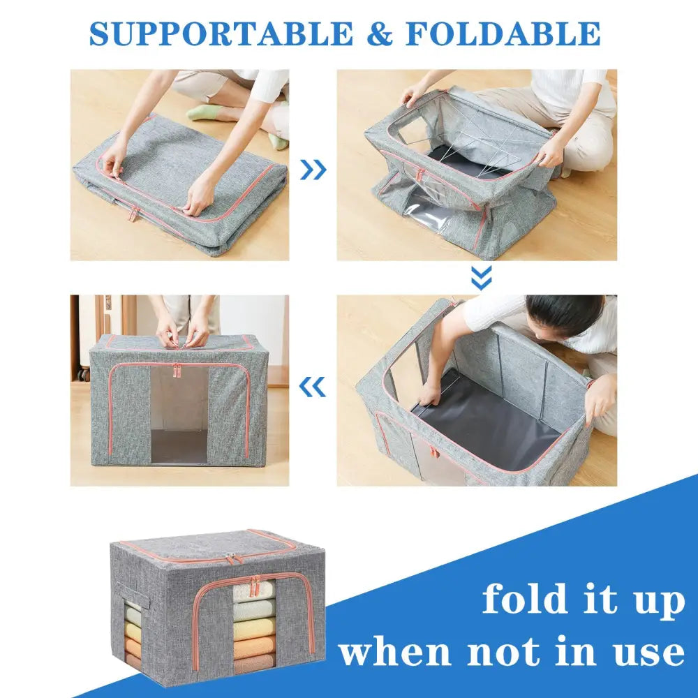 100L Cloth Storage Box Closet Organizer Storage Bags Clothes Storage Bags Wardrobe Organizer Idea Grey - Home & Garden