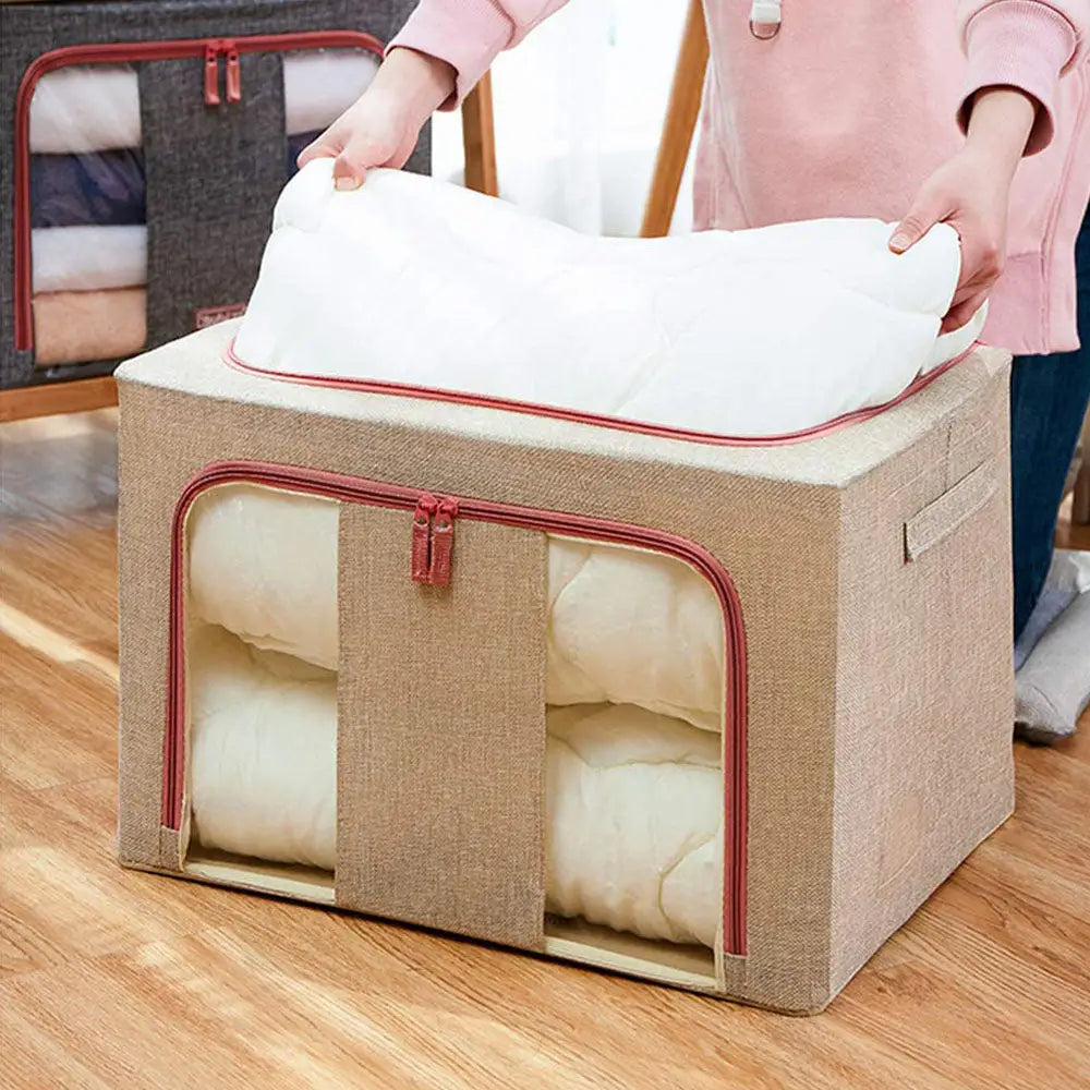 100L Cloth Storage Box Closet Organizer Storage Bags Clothes Storage Bags Wardrobe Organizer Idea CREAM - Home & Garden