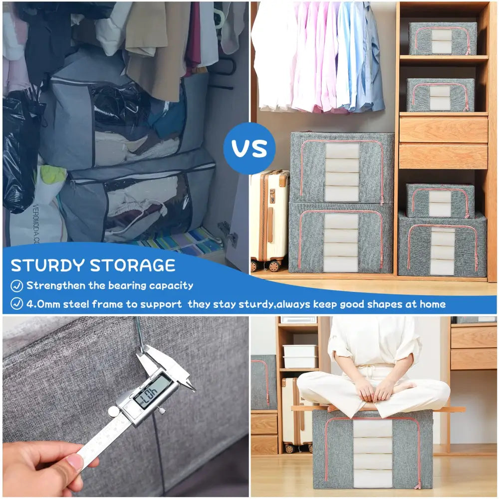 100L Cloth Storage Box Closet Organizer Storage Bags Clothes Storage Bags Wardrobe Organizer Idea Grey - Home & Garden