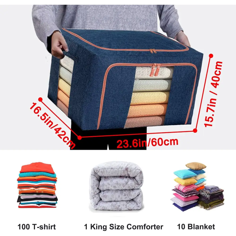 100L Cloth Storage Box Closet Organizer Storage Bags Clothes Storage Bags Wardrobe Organizer Idea Grey Blue - Home &