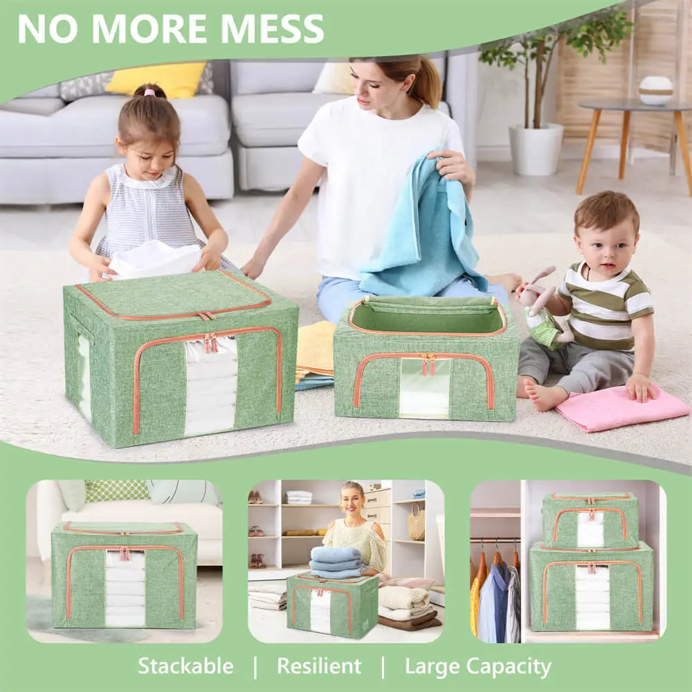100L Cloth Storage Box Closet Organizer Storage Bags Clothes Storage Bags Wardrobe Organizer Idea GREEN - Home & Garden