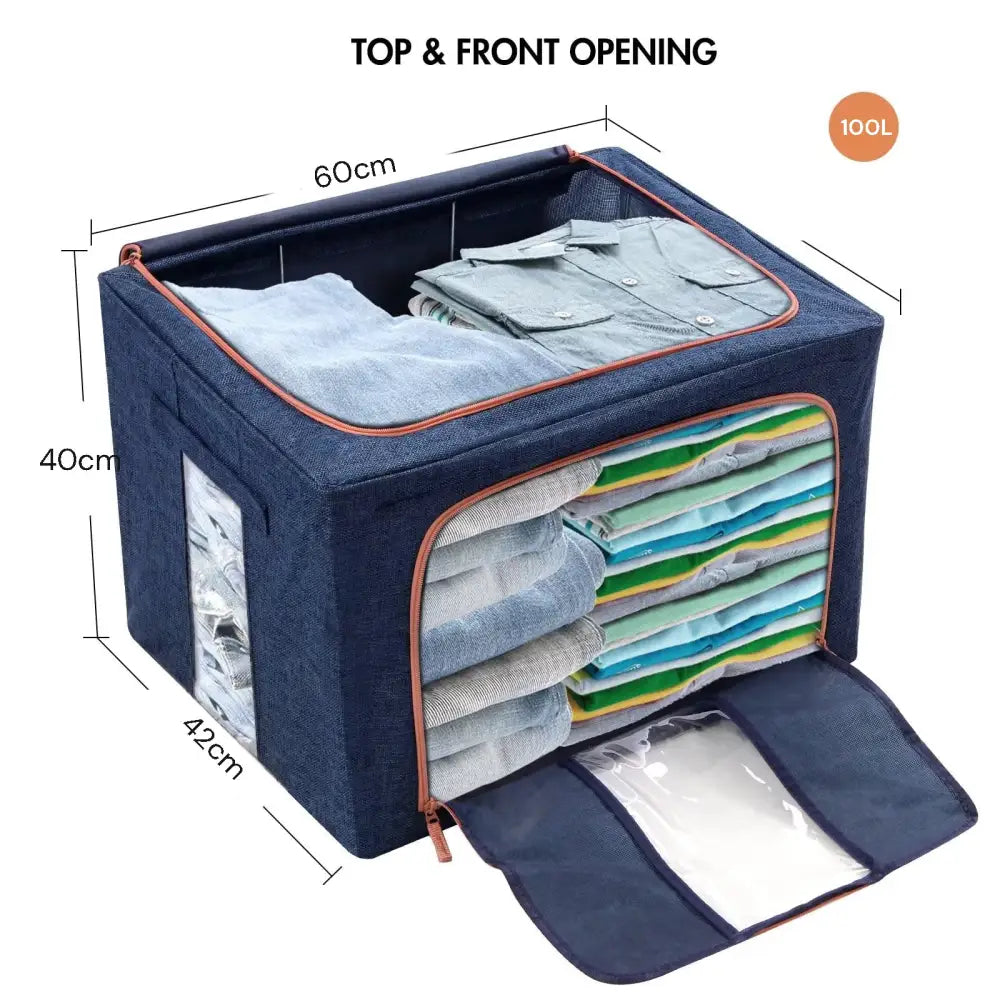 100L Cloth Storage Box Closet Organizer Storage Bags Clothes Storage Bags Wardrobe Organizer Idea Grey Blue - Home &