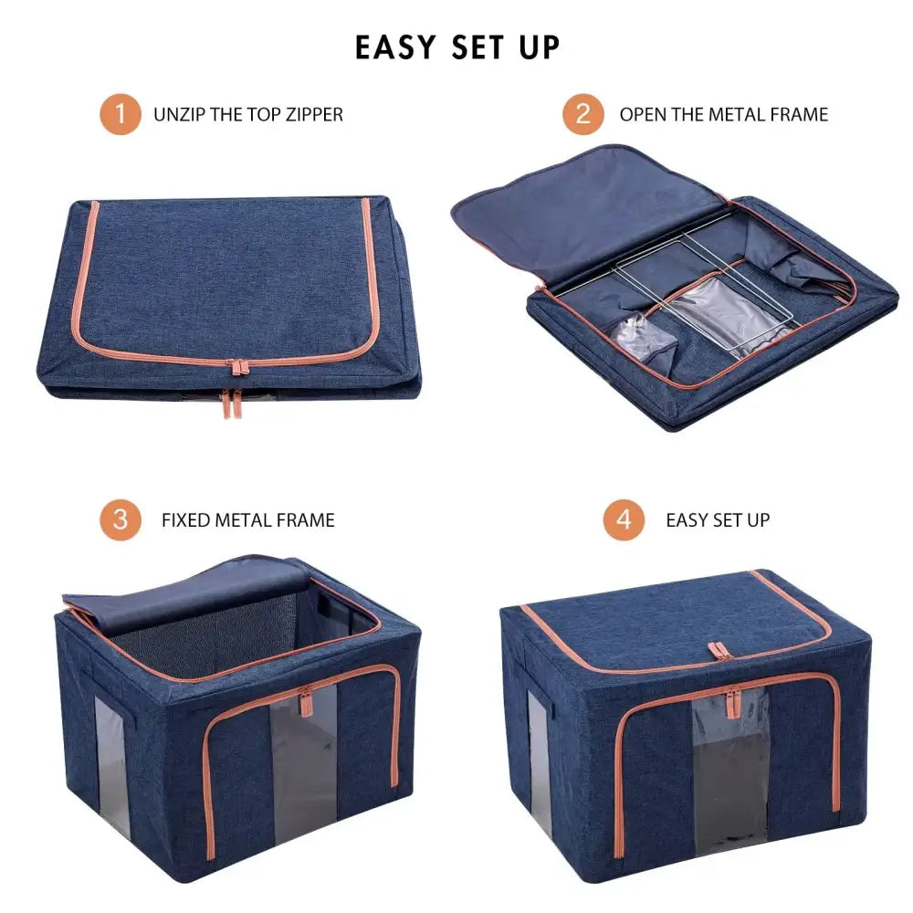 100L Cloth Storage Box Closet Organizer Storage Bags Clothes Storage Bags Wardrobe Organizer Idea Grey Blue - Home &