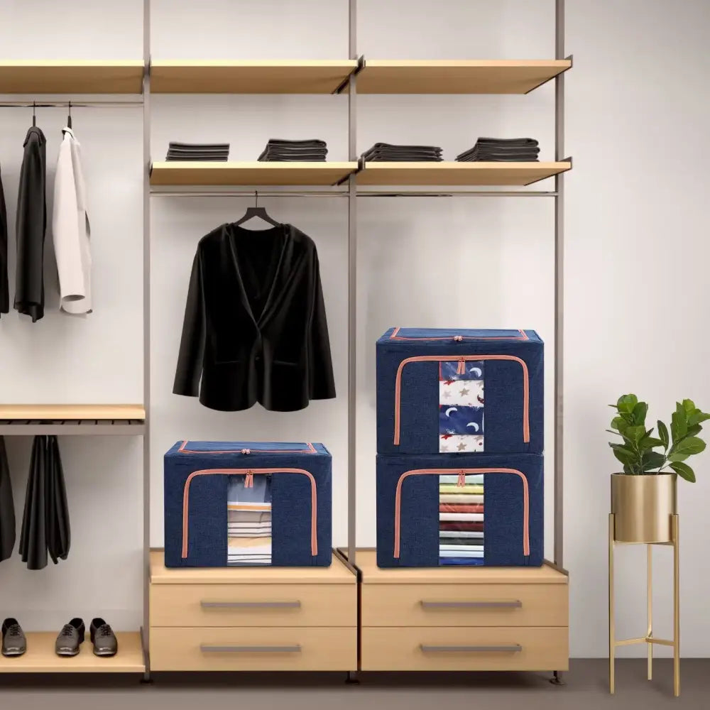 100L Cloth Storage Box Closet Organizer Storage Bags Clothes Storage Bags Wardrobe Organizer Idea Grey Blue - Home &