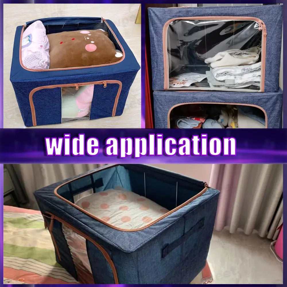 100L Cloth Storage Box Closet Organizer Storage Bags Clothes Storage Bags Wardrobe Organizer Idea Grey Blue - Home &