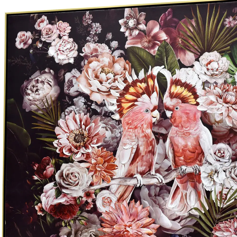 100X100cm Cockatoo Romance Gold Framed Canvas Wall Art - Home & Garden > Wall Art