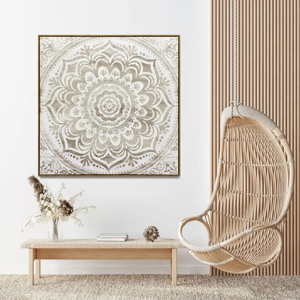 100X100cm Earthy Emanation Dark Wood Framed Canvas Wall Art - Home & Garden > Wall Art