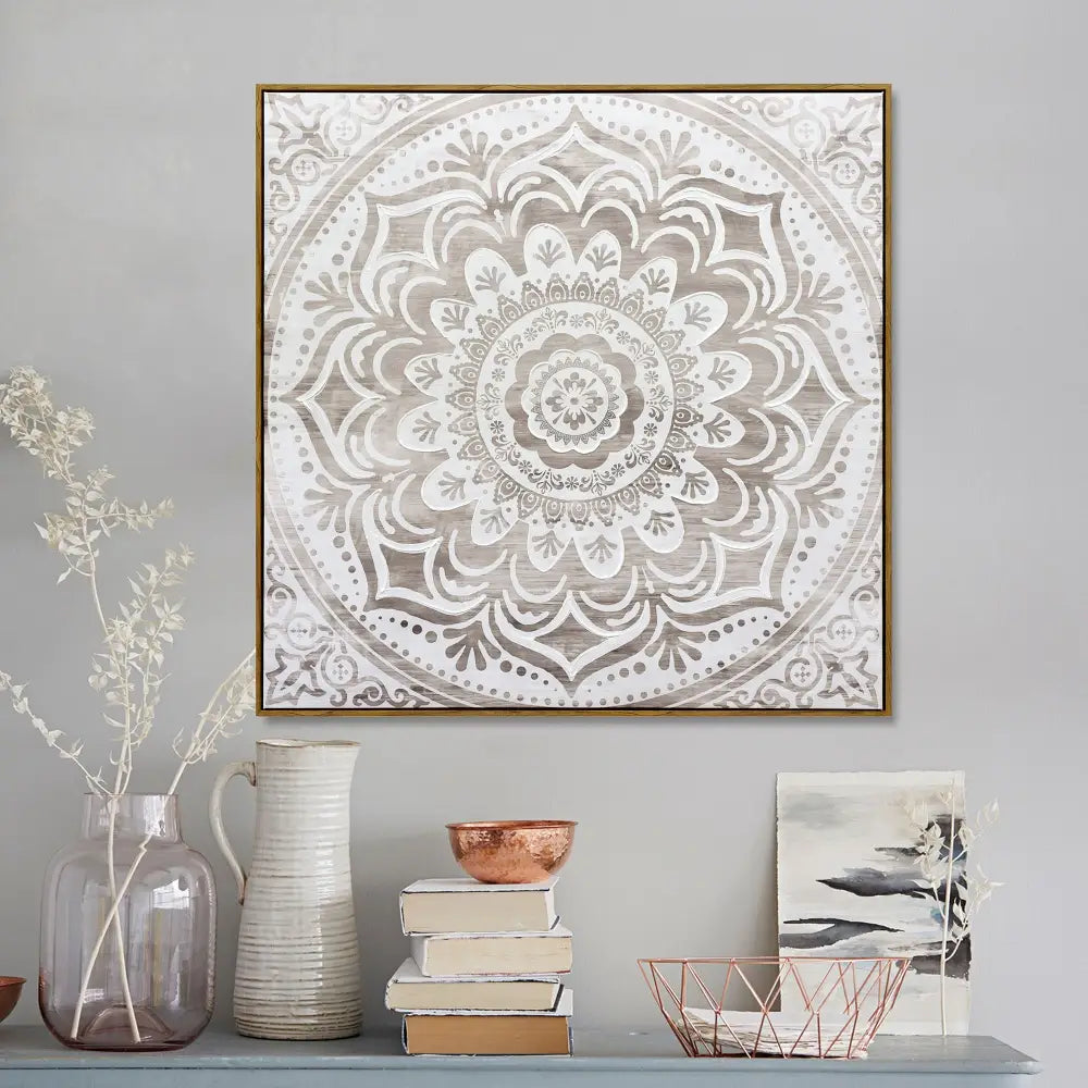 100X100cm Earthy Emanation Dark Wood Framed Canvas Wall Art - Home & Garden > Wall Art