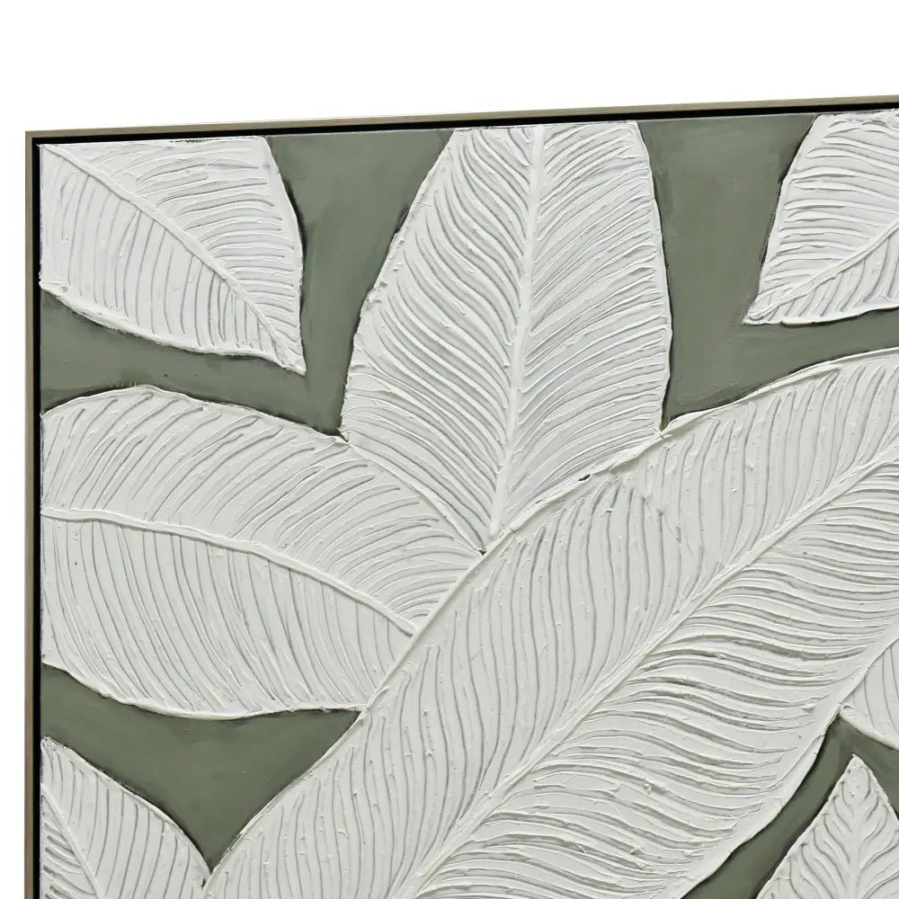 100X100cm Emerald Oasis: Leaves of Serenity Champagne Framed Hand Painted Canvas Wall Art - Home & Garden > Wall Art