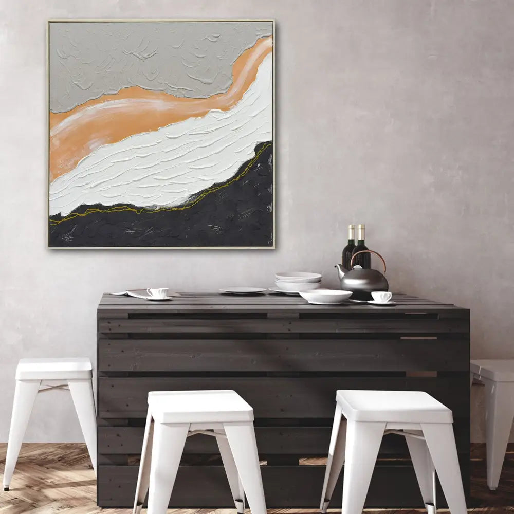100X100cm Golden Divide Light Wood Framed Hand Painted Canvas Wall Art - Home & Garden > Wall Art