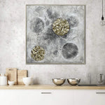 100X100cm Golden Orbs Amidst Ethereal Mists Light Wood Framed Hand Painted Canvas Wall Art - Home & Garden > Wall Art