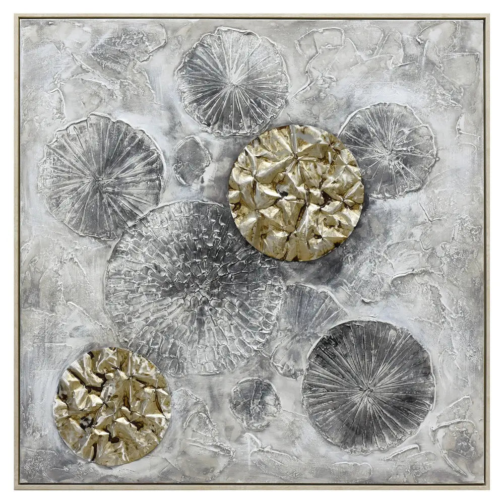 100X100cm Golden Orbs Amidst Ethereal Mists Light Wood Framed Hand Painted Canvas Wall Art - Home & Garden > Wall Art