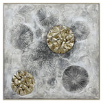 100X100cm Golden Orbs Amidst Ethereal Mists Light Wood Framed Hand Painted Canvas Wall Art - Home & Garden > Wall Art