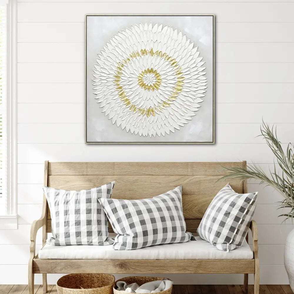 100X100cm Lustrous Celestial Harmony Light Wood Framed Hand Painted Canvas Wall Art - Home & Garden > Wall Art