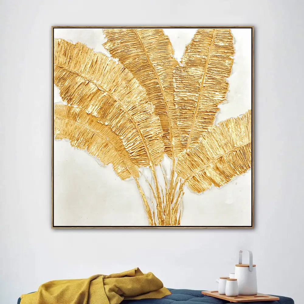 100X100cm Lustrous Leaves Dark Wood Framed Hand Painted Canvas Wall Art - Home & Garden > Wall Art