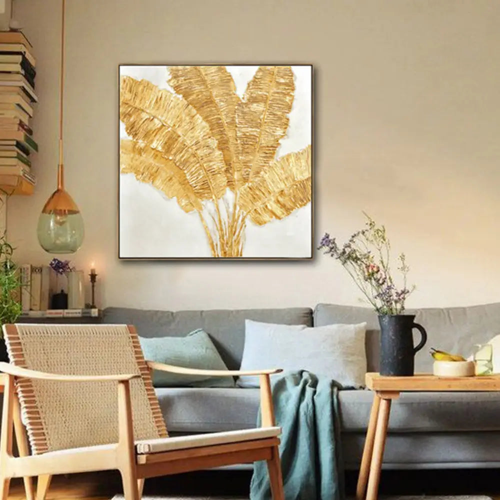 100X100cm Lustrous Leaves Dark Wood Framed Hand Painted Canvas Wall Art - Home & Garden > Wall Art
