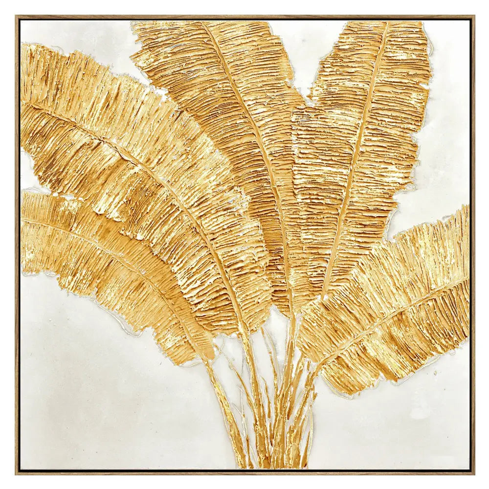 100X100cm Lustrous Leaves Dark Wood Framed Hand Painted Canvas Wall Art - Home & Garden > Wall Art