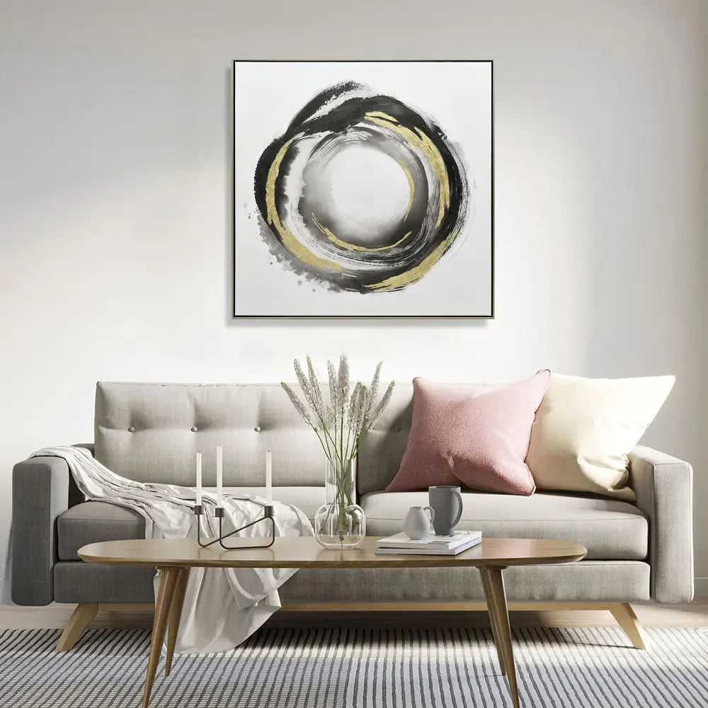 100X100cm Orbiting Elegance Champagne Framed Canvas Wall Art - Home & Garden > Wall Art