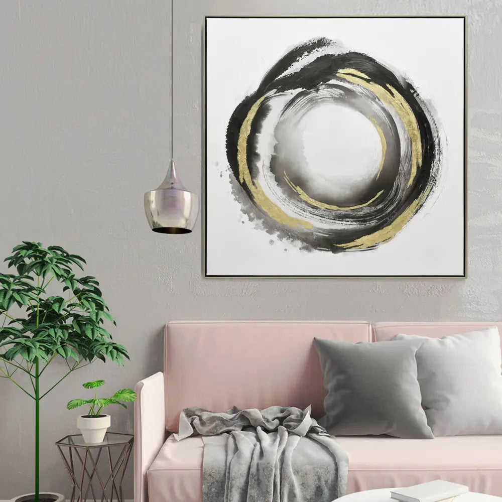 100X100cm Orbiting Elegance Champagne Framed Canvas Wall Art - Home & Garden > Wall Art