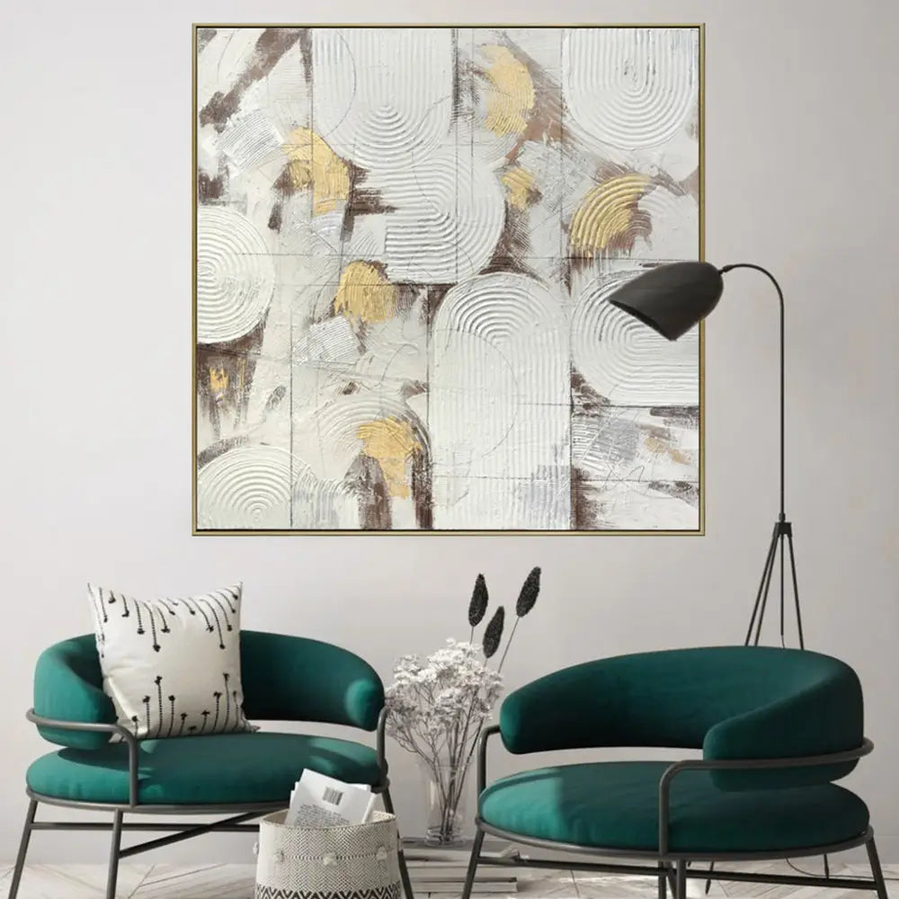 100X100cm Soft Essence Gold Framed Hand Painted Canvas Wall Art - Home & Garden > Wall Art