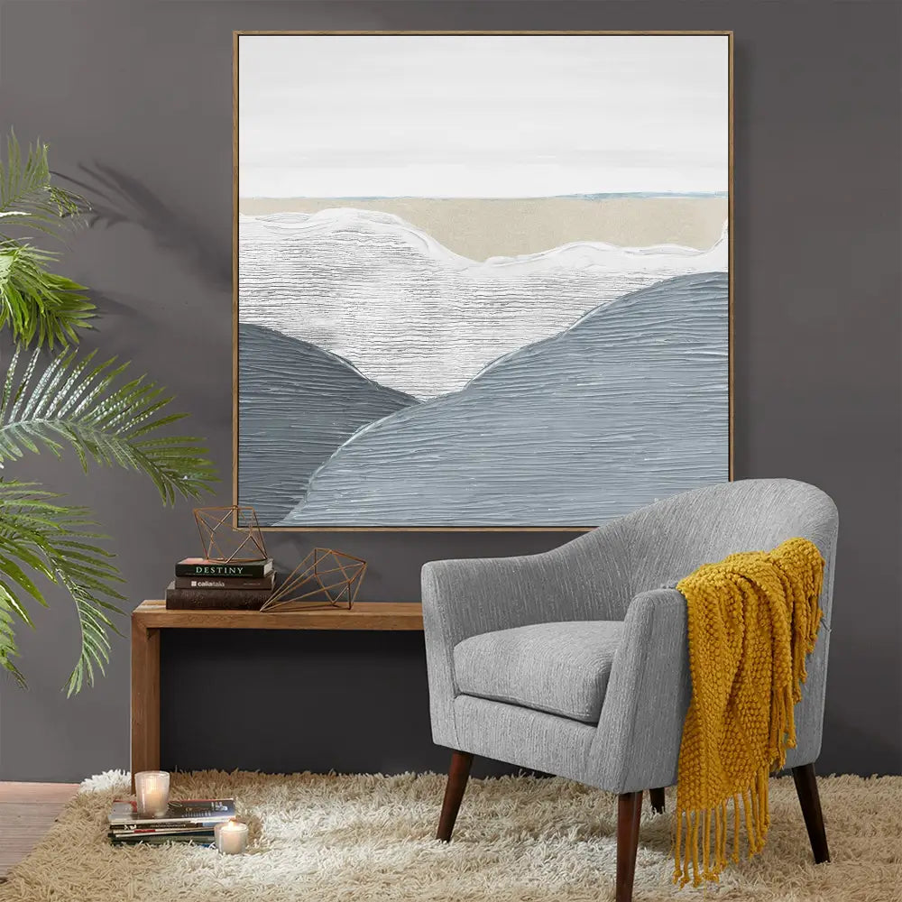 100X100cm Whispering Peaks of Tranquility Dark Wood Framed Hand Painted Canvas Wall Art - Home & Garden > Wall Art