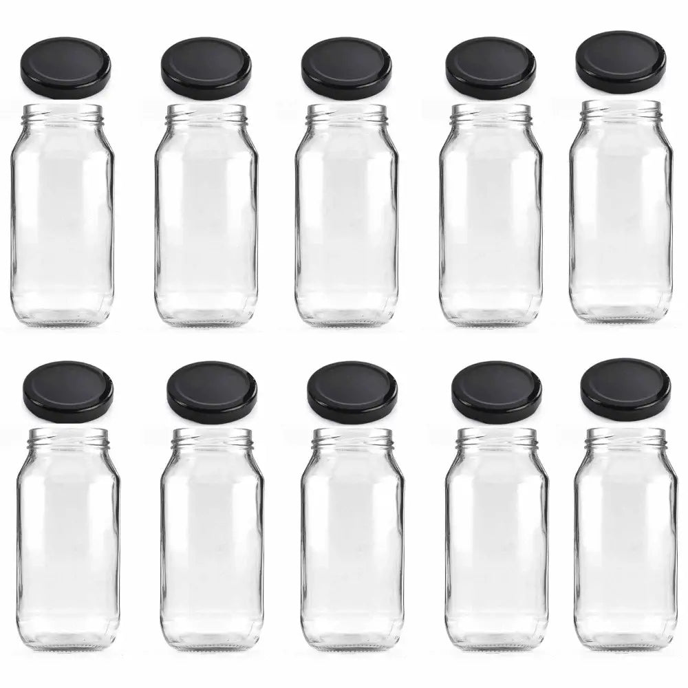 10x 1L Flint Glass Jars + Twist Finish Lids - Round Food Storage Preserving - Home & Garden > Kitchenware > Food Storage