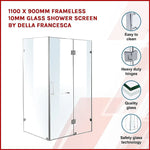 1100 x 900mm Frameless 10mm Glass Shower Screen By Della Francesca - Furniture > Bathroom > Shower Heads & Screens