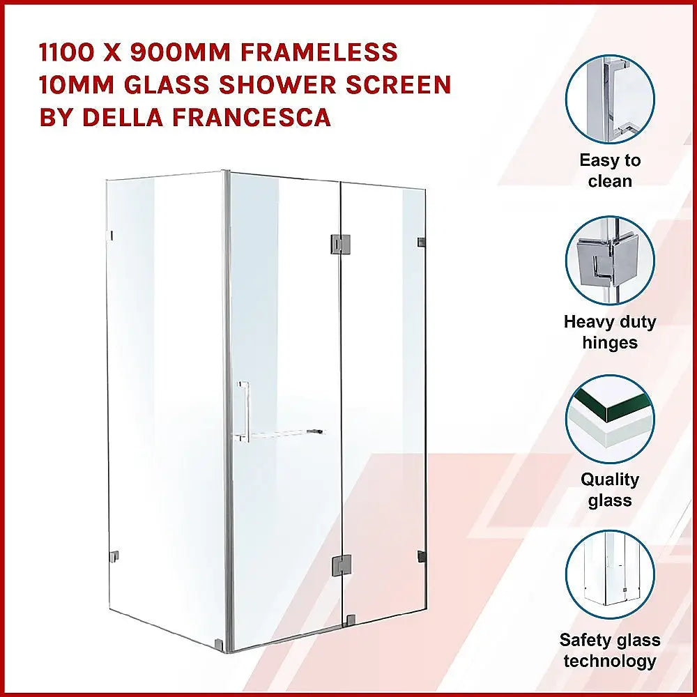 1100 x 900mm Frameless 10mm Glass Shower Screen By Della Francesca - Furniture > Bathroom > Shower Heads & Screens