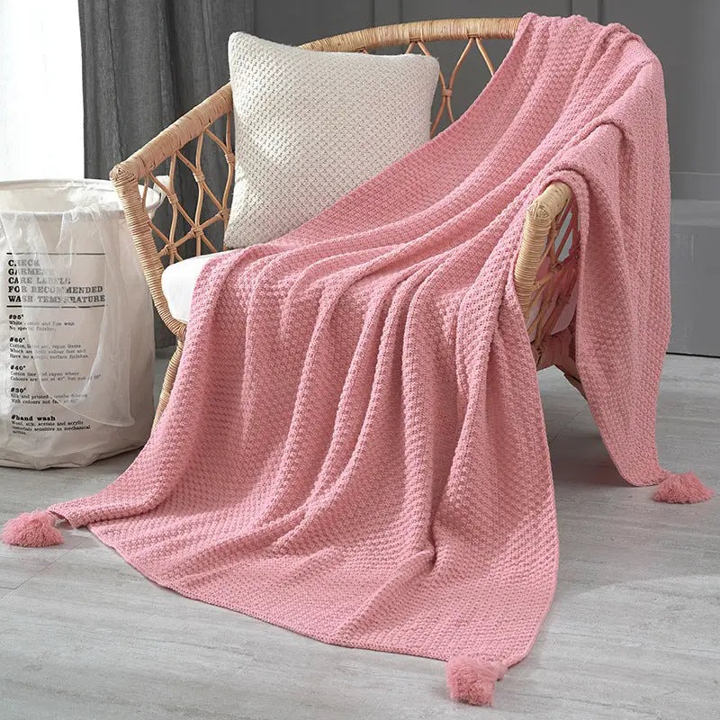 110cm x 150cm Pink Knitted Sofa Blanket for Autumn and Winter Naps - Home & Garden > Bedding > Blankets & Throws