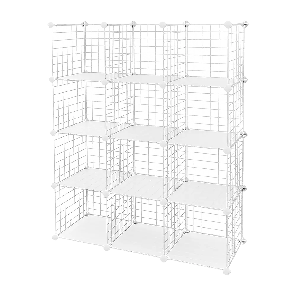 12 Cube Wire Grid Organiser Bookcase Storage Cabinet Wardrobe Closet White - Furniture > Office