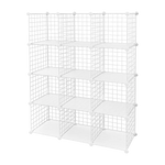 12 Cube Wire Grid Organiser Bookcase Storage Cabinet Wardrobe Closet White - Furniture > Office