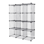 12 Cube Wire Grid Organiser Bookcase Storage Cabinet Wardrobe Closet Black - Furniture > Office