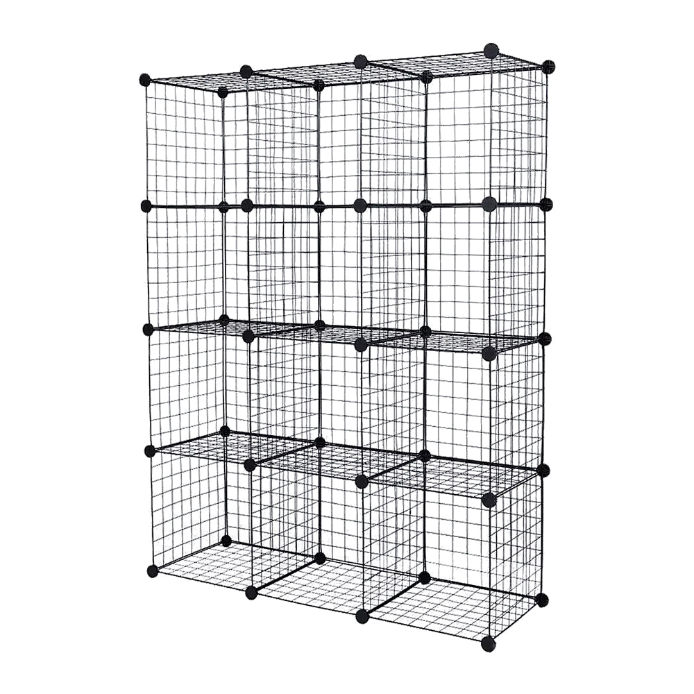 12 Cube Wire Grid Organiser Bookcase Storage Cabinet Wardrobe Closet Black - Furniture > Office