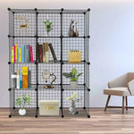 12 Cube Wire Grid Organiser Bookcase Storage Cabinet Wardrobe Closet Black - Furniture > Office