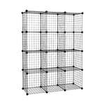 12 Cube Wire Grid Organiser Bookcase Storage Cabinet Wardrobe Closet Black - Furniture > Office