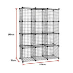 12 Cube Wire Grid Organiser Bookcase Storage Cabinet Wardrobe Closet Black - Furniture > Office