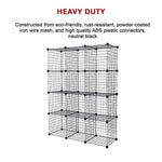 12 Cube Wire Grid Organiser Bookcase Storage Cabinet Wardrobe Closet Black - Furniture > Office