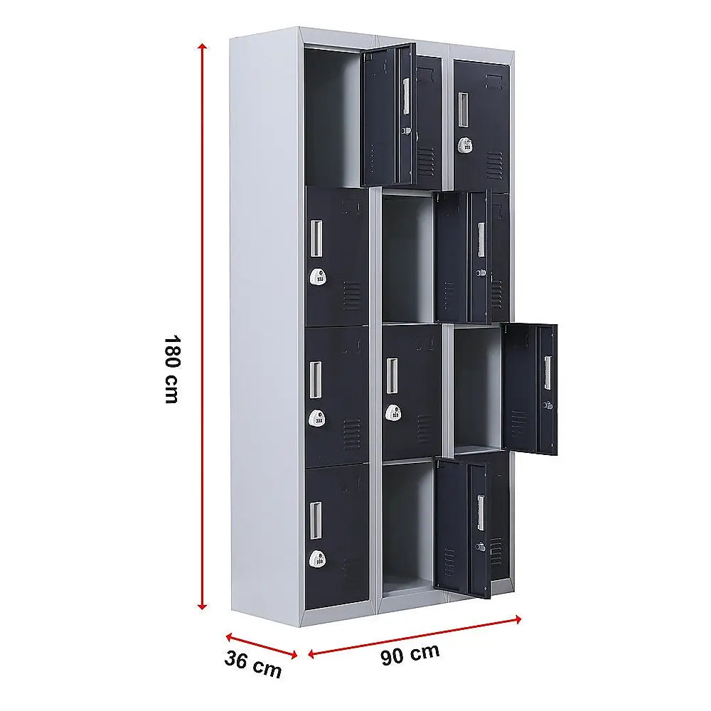 12-Door Locker for Office Gym Shed School Home Storage - 3-Digit Combination Lock - Furniture > Office