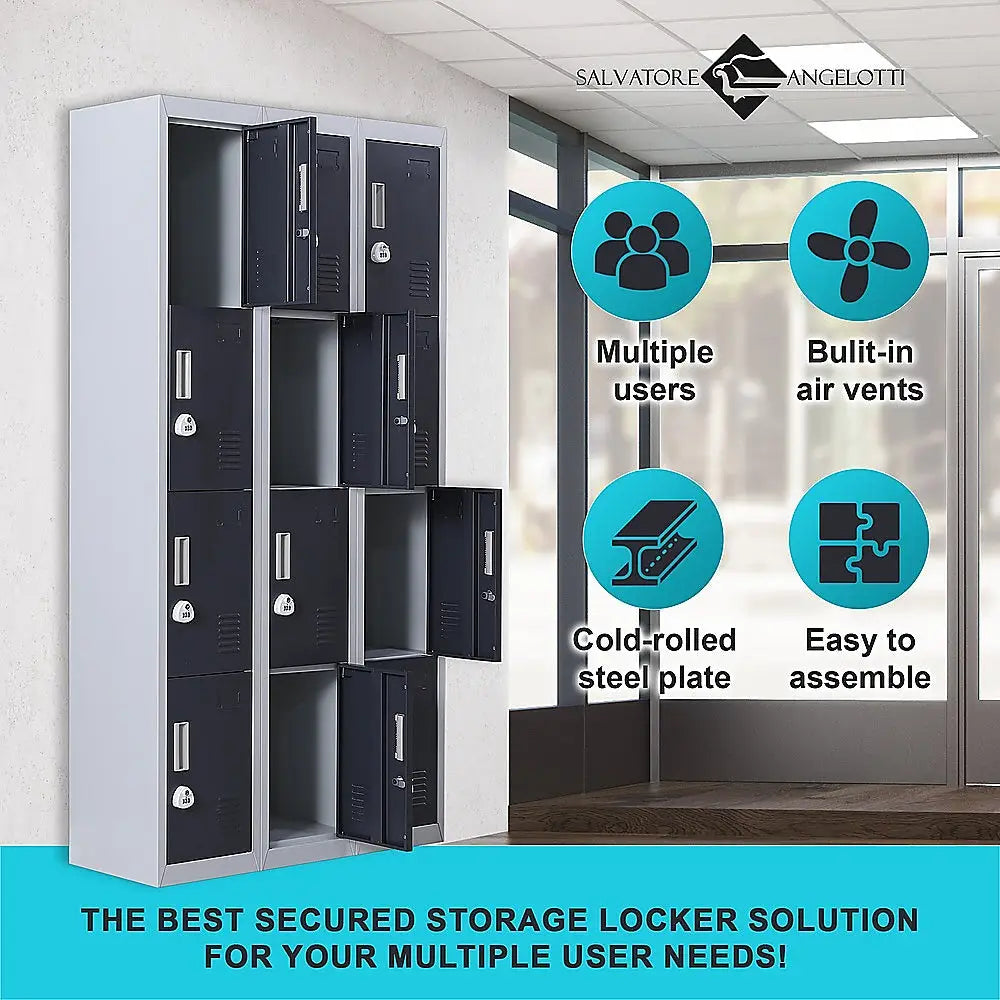 12-Door Locker for Office Gym Shed School Home Storage - 3-Digit Combination Lock - Furniture > Office