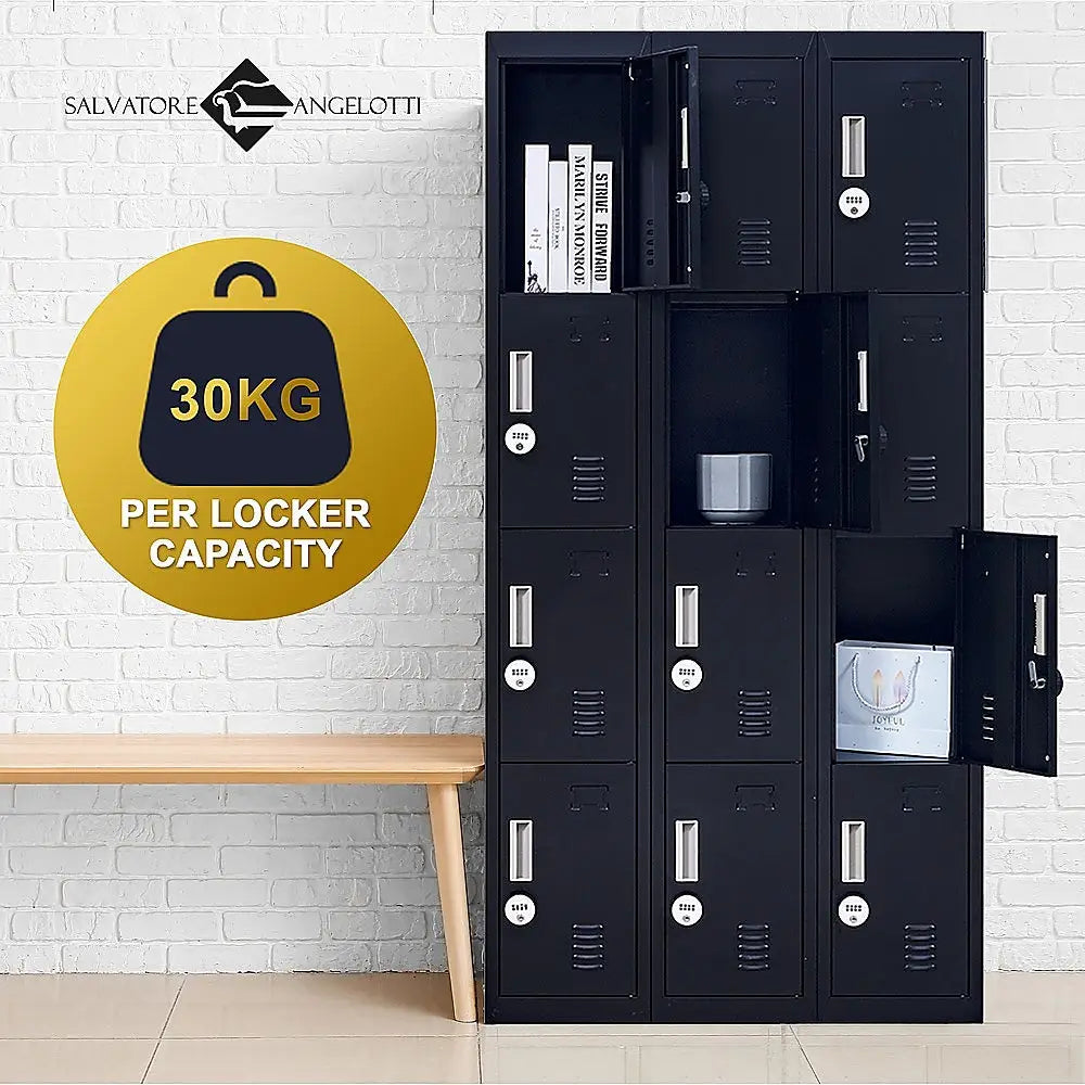 12-Door Locker for Office Gym Shed School Home Storage - 4-Digit Combination Lock - Furniture > Office