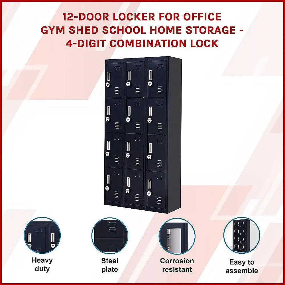 12-Door Locker for Office Gym Shed School Home Storage - 4-Digit Combination Lock - Furniture > Office