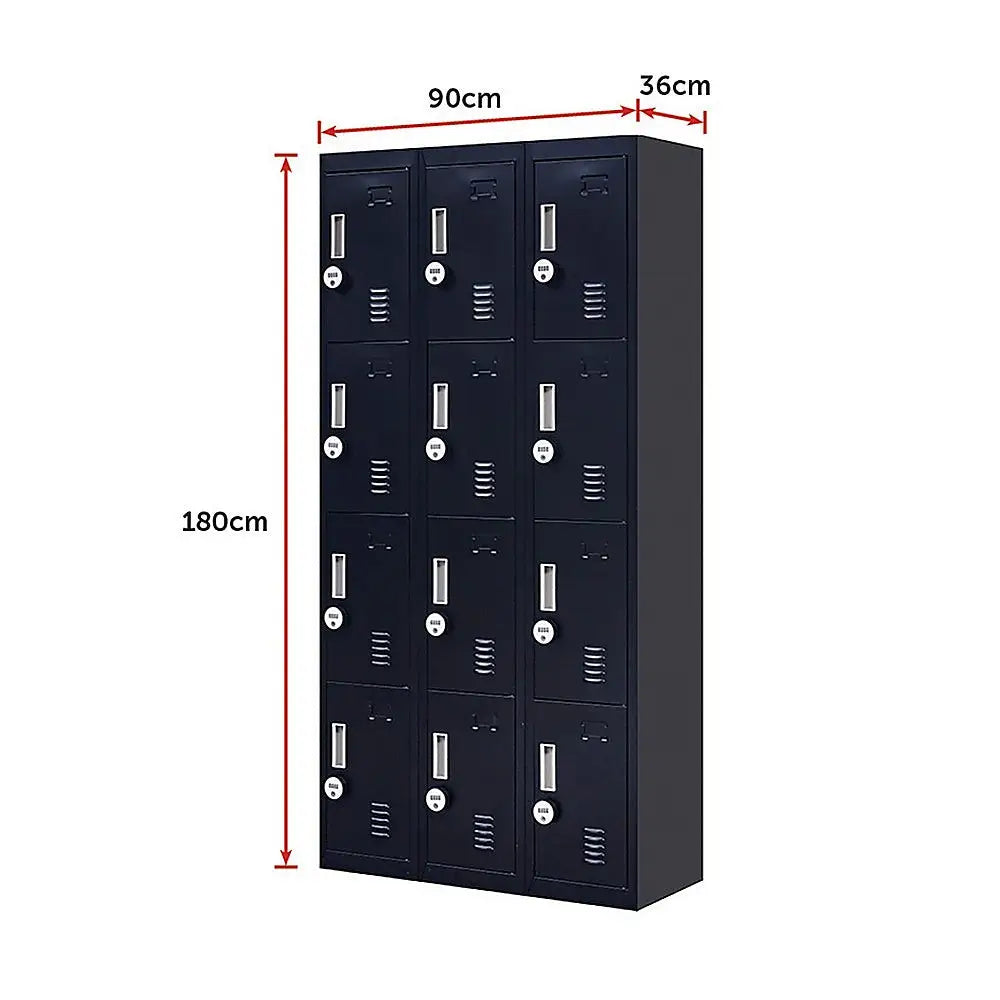 12-Door Locker for Office Gym Shed School Home Storage - 4-Digit Combination Lock - Furniture > Office