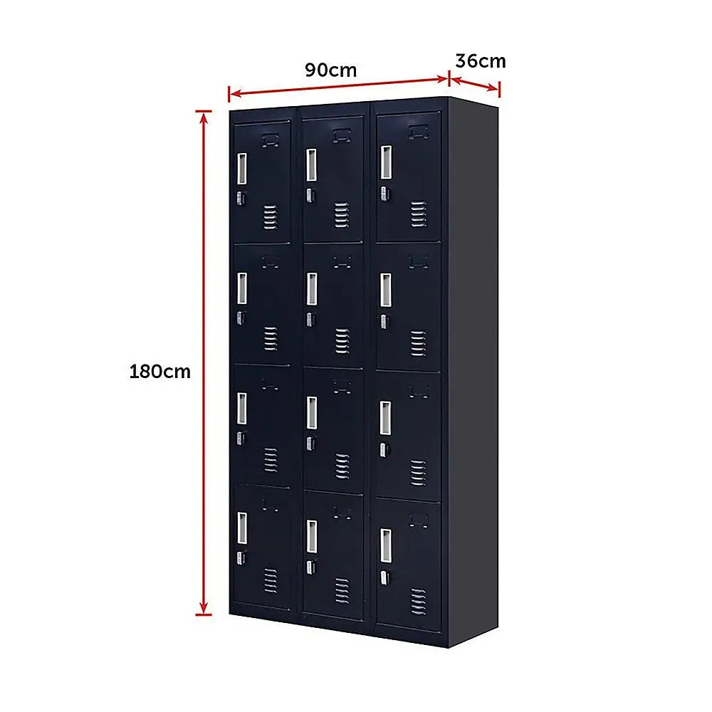 12-Door Locker for Office Gym Shed School Home Storage - Padlock-operated - Furniture > Office