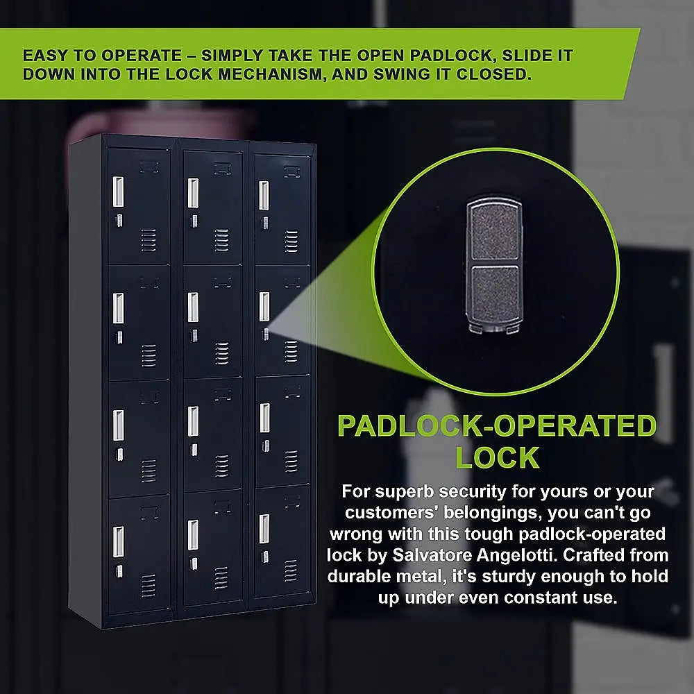 12-Door Locker for Office Gym Shed School Home Storage - Padlock-operated - Furniture > Office