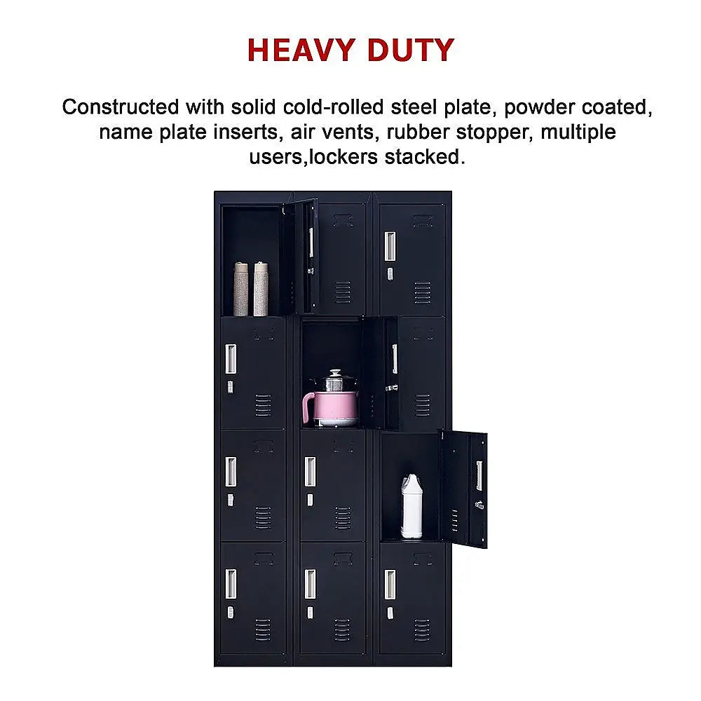 12-Door Locker for Office Gym Shed School Home Storage - Padlock-operated - Furniture > Office
