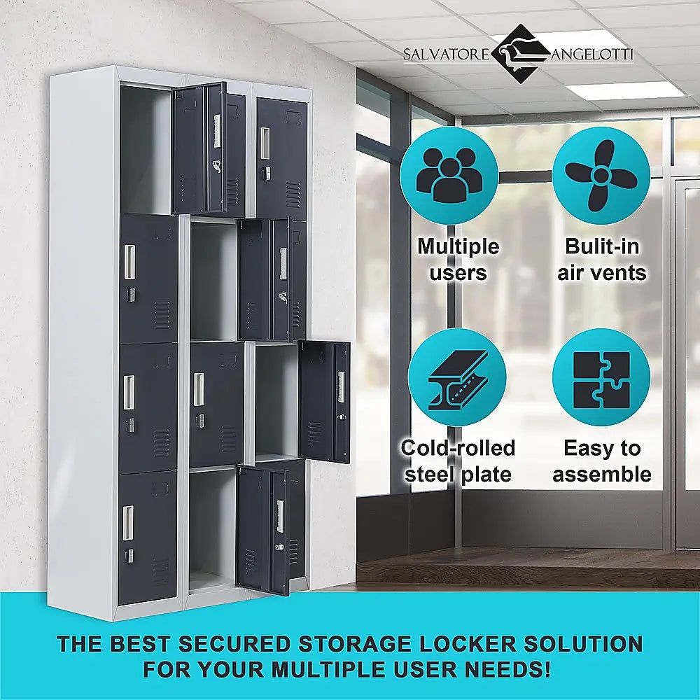 12-Door Locker for Office Gym Shed School Home Storage - Padlock-operated - Furniture > Office