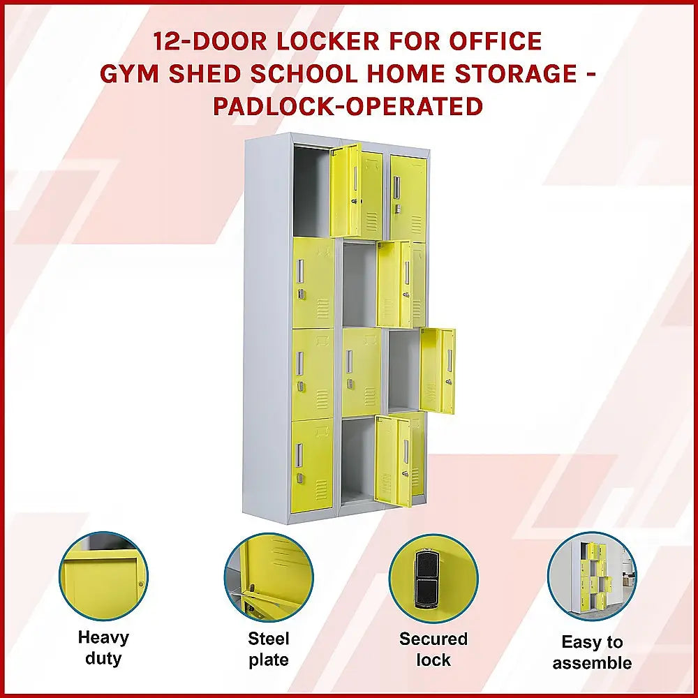 12-Door Locker for Office Gym Shed School Home Storage - Padlock-operated - Furniture > Office